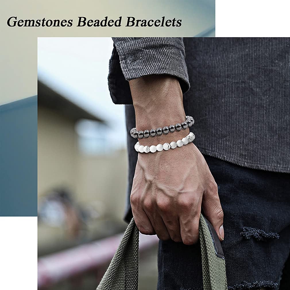 Jewdreamer 12Pcs Healing Stone Beaded Bracelets for Women Men Semi-Precious Gemstones Bracelets Crystal Beaded Bracelet Unisex Adjustable Stretch Bracelets 8MM - Image 5